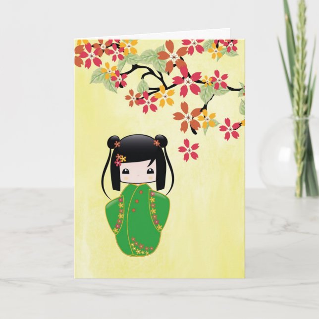 Sakura Kokeshi Doll, Greeting Card (Front)