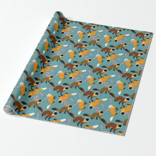 Sakura marten cyan background wrapping paper