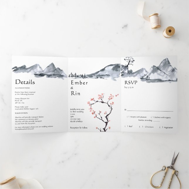 Sakura Mountain | Casual Tri-Fold Invitation (Inside)