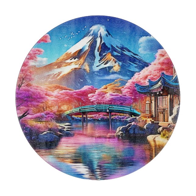 Sakura Mountain: Spring Scene Cutting Board (Front)