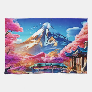 Sakura Mountain: Spring Scene Tea Towel