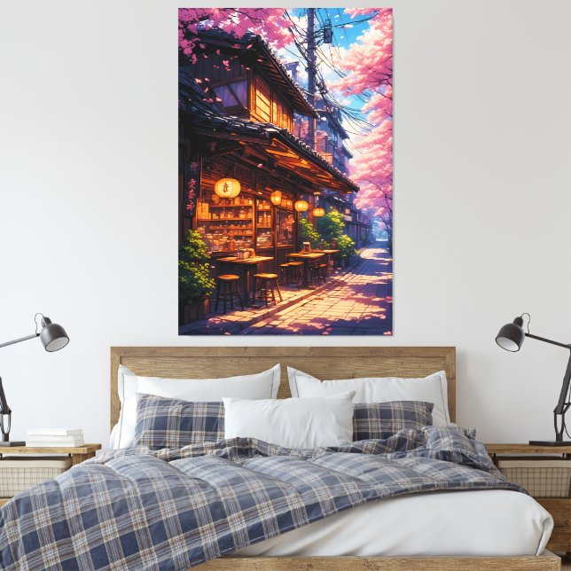 Sakura no Machikado - Cherry Blossom Street Canvas Print (Insitu(Bedroom))