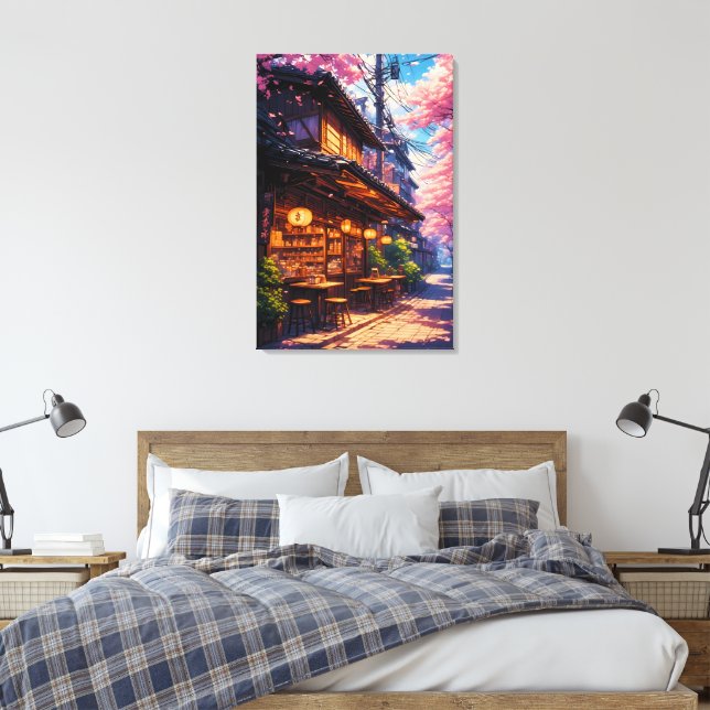 Sakura no Machikado - Cherry Blossom Street Canvas Print (Insitu(Bedroom))