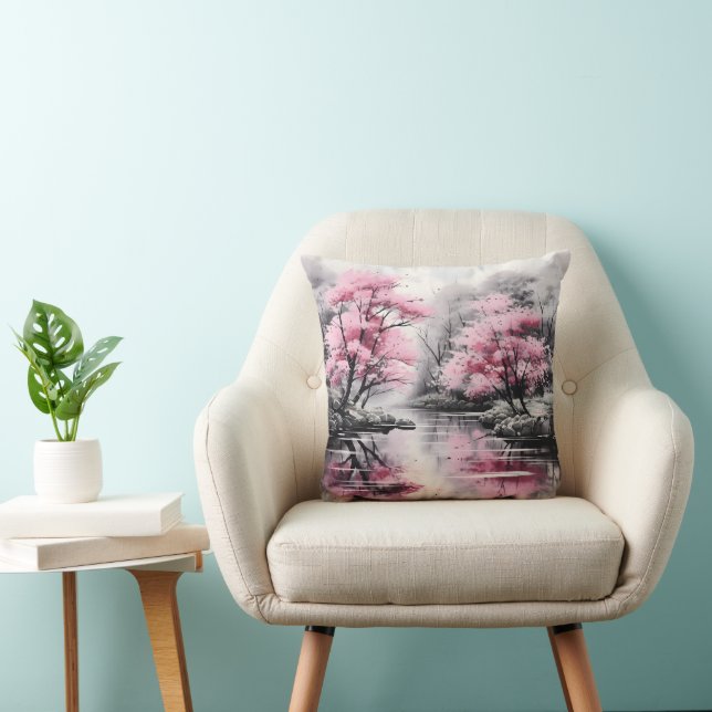 Sakura over River Ink Painting Cushion (Chair)