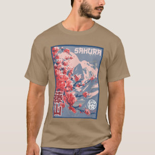 Sakura Pastel Goth Vapour wave Fuji Yama mountain  T-Shirt
