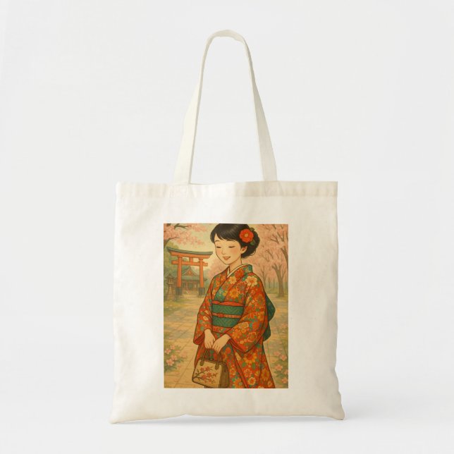 Sakura Path – Kimono Girl Tote Bag (Front)