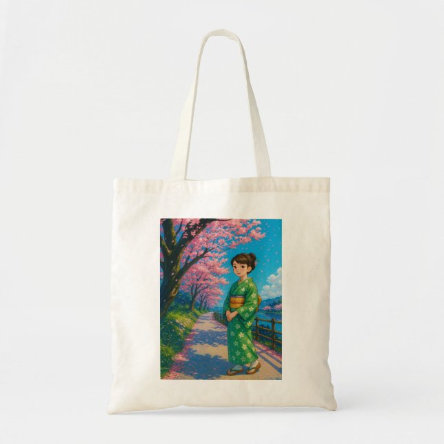 Sakura Path – Kimono Girl Tote Bag (Front)