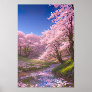 Sakura Petals on the Water Poster