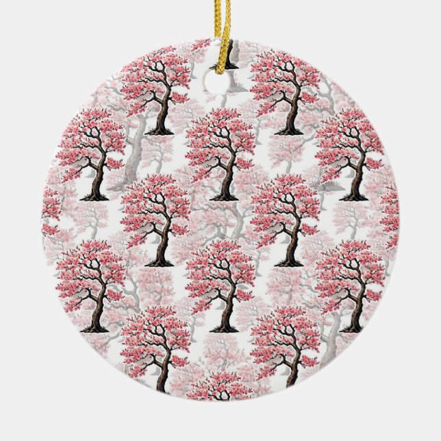 Sakura Pink Cherry Blossom Tree Design  Ceramic Tree Decoration (Front)