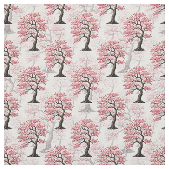 Sakura Pink Cherry Blossom Tree Design  Fabric (Swatch)