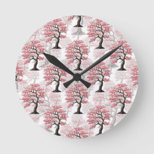 Sakura Pink Cherry Blossom Tree Design Round Clock
