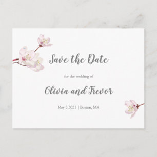 Sakura Pink Cherry Blossom Wedding Save the Date Announcement Postcard