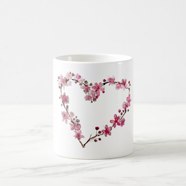 sakura pink heart watercolor illustration modern coffee mug (Center)