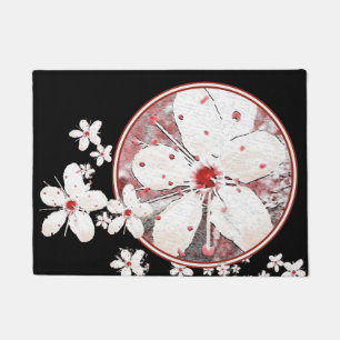 Sakura red and white cherry blossom asian floral doormat