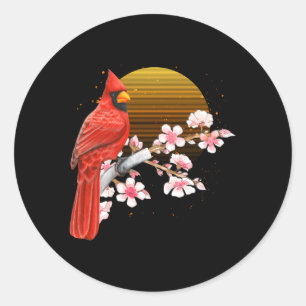 Sakura Red Cardinal Birdwatching Cherry Blossom Bi Classic Round Sticker