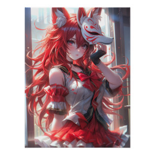 Sakura & Secrets   Cute Kitsune Fox School Girl Poster