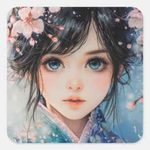 Sakura Serenity Portrait Square Sticker