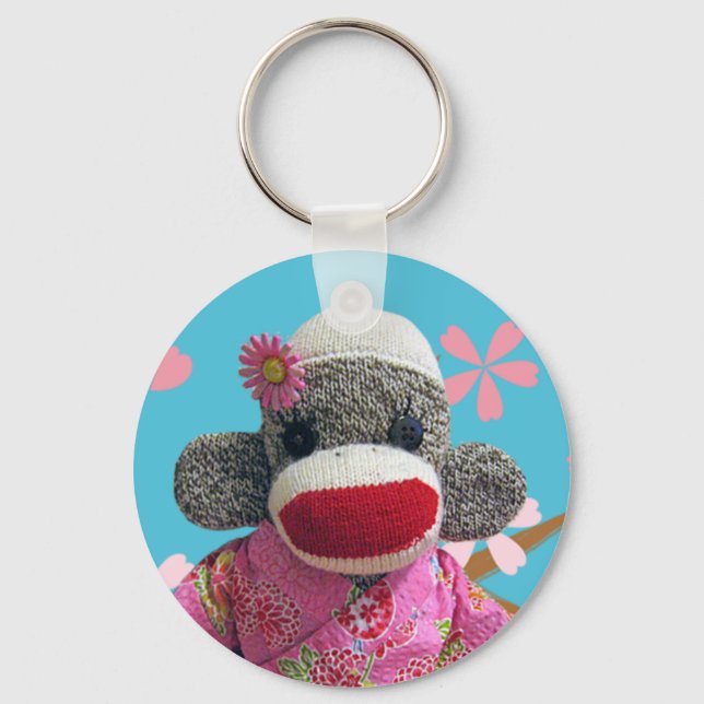 Sakura Sock Monkey Keychain (Front)