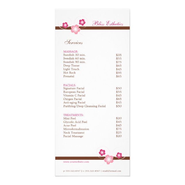 Sakura Spa Menu Template - Double Sided (Front)