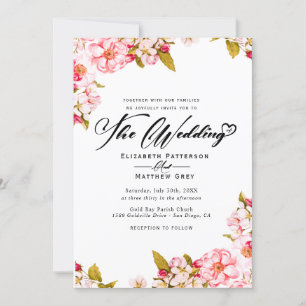 Sakura Spring botanical watercolor floral Wedding Invitation