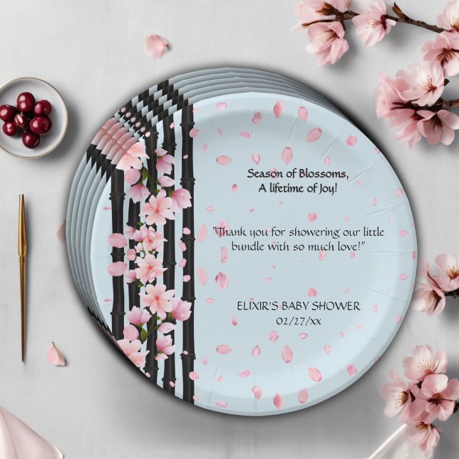 Sakura Spring Cherry Blossoms Baby Shower Paper Plate (Creator Uploaded)