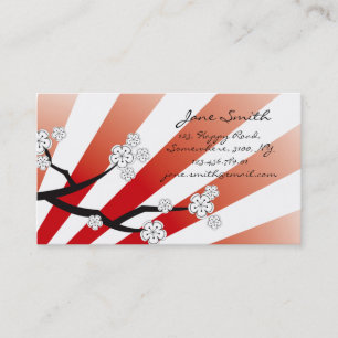 Sakura Sunrise Red & White Stripes Cherry Blossoms Business Card