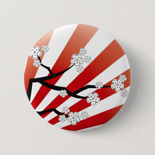 Sakura Sunrise White Cherry Blossoms Flowers Zen 6 Cm Round Badge
