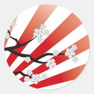 Sakura Sunrise White Cherry Blossoms Flowers Zen Classic Round Sticker