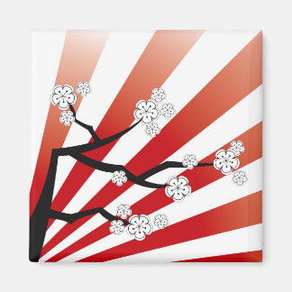 Sakura Sunrise White Cherry Blossoms Flowers Zen Magnet
