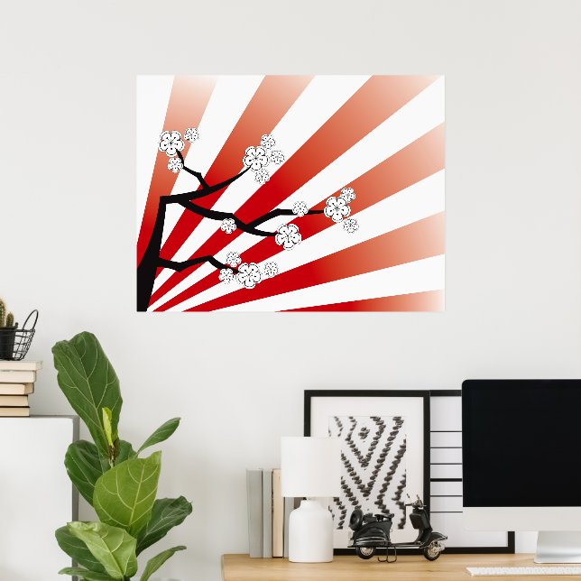 Sakura Sunrise White Cherry Blossoms Flowers Zen Poster (Home Office)