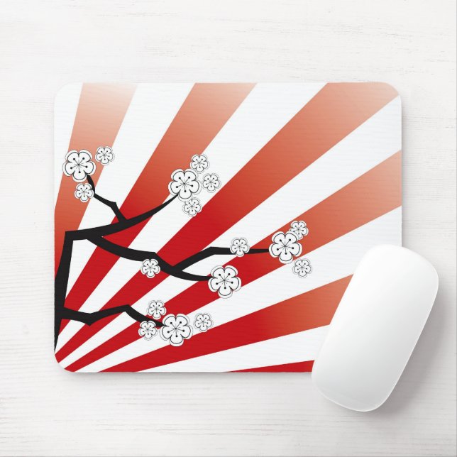 Sakura Sunrise Zen Stripes White Cherry Blossoms Mouse Mat (With Mouse)