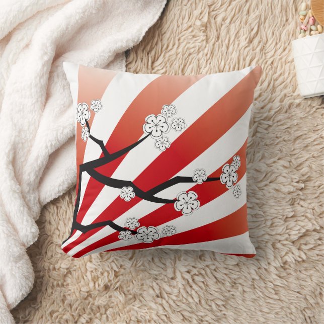 Sakura Sunrise Zen White Cherry Blossoms Flowers Cushion (Blanket)