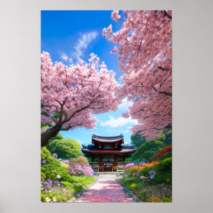 Sakura Temple Garden Poster