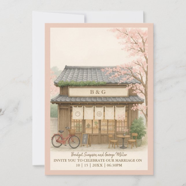 sakura traditional tea house destination wedding invitation (Front)