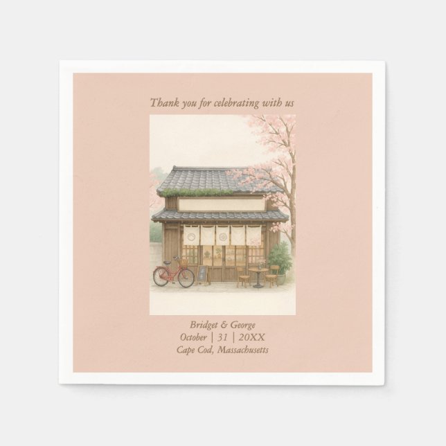 sakura traditional tea house destination wedding napkin (Front)