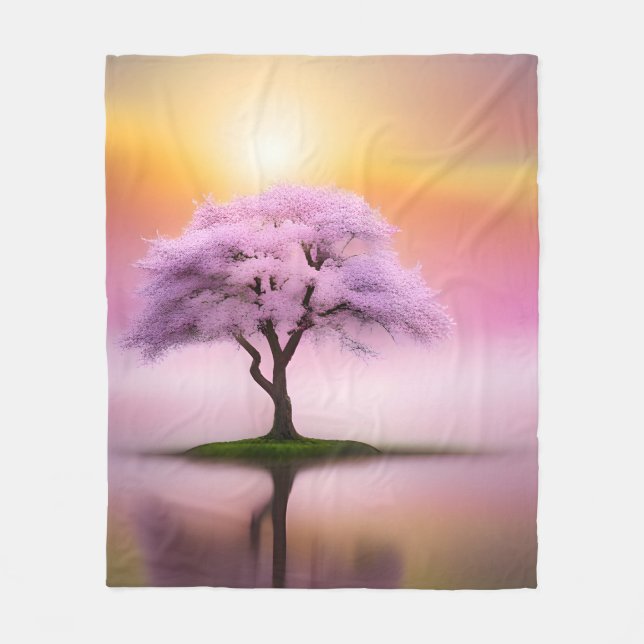 Sakura Tree at Sunrise Fleece Blanket (Front)