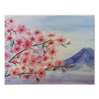 Sakura tree blossom and Fuji mountain Photo Print