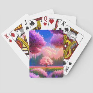 Sakura Tree in the Colourful Meadow Playing Cards
