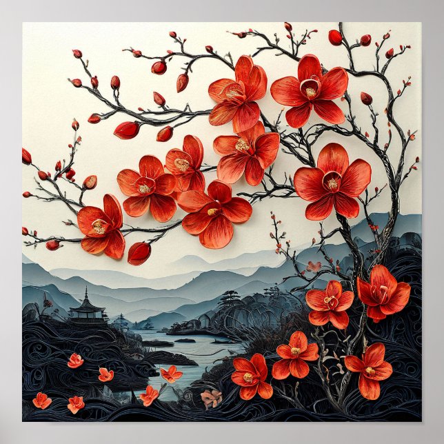 Sakura tree paper art poster (Front)