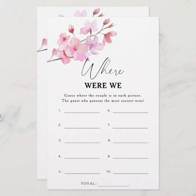 Sakura - Where were we bridal shower game (Front/Back)
