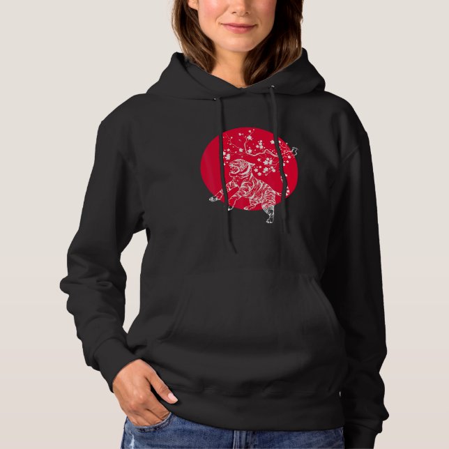Sakura Wild Cat Asia Wildlife Animal Cherry Blosso Hoodie (Front)