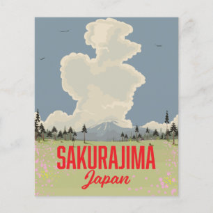 Sakurajima Japan retro travel poster. Flyer