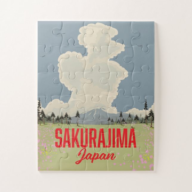 Sakurajima Japan retro travel poster. Jigsaw Puzzle (Vertical)