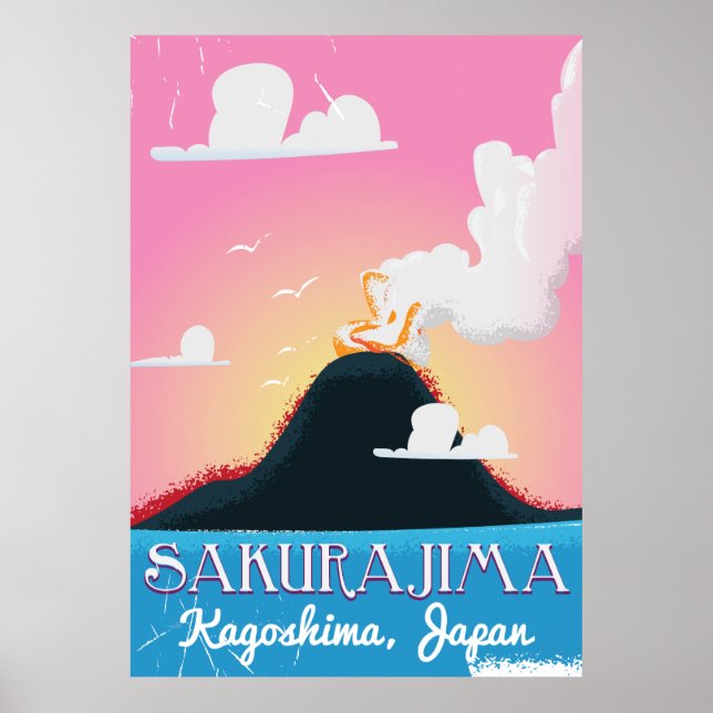 Sakurajima Volcano Japan vintage travel poster (Front)