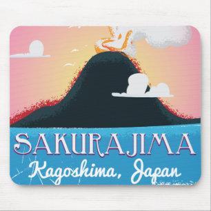 Sakurajima Volcano Japan vintage travel poster Mouse Mat