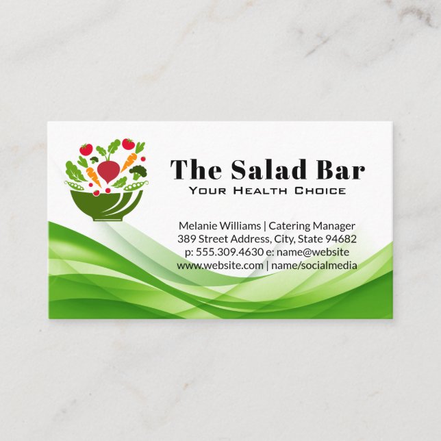 Salad Bowl with Falling Vegetables Business Card (Front)