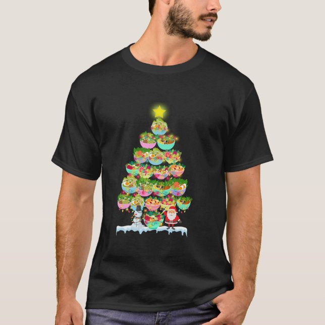 Salad Lover Xmas Lighting Santa Salad Christmas Tr T-Shirt (Front)