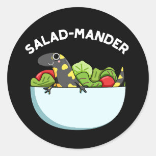 Salad-mander Funny Salamander Animal Pun Dark BG Classic Round Sticker