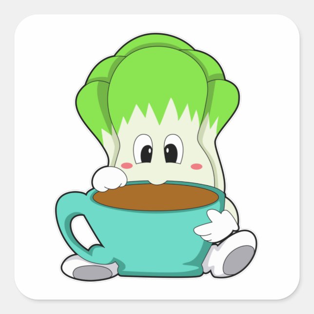 Salad with Cup of Coffee Square Sticker (Front)