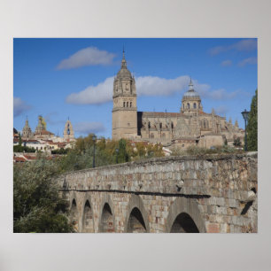 Salamanca Cathedrals, viewed from Puente Romano Poster